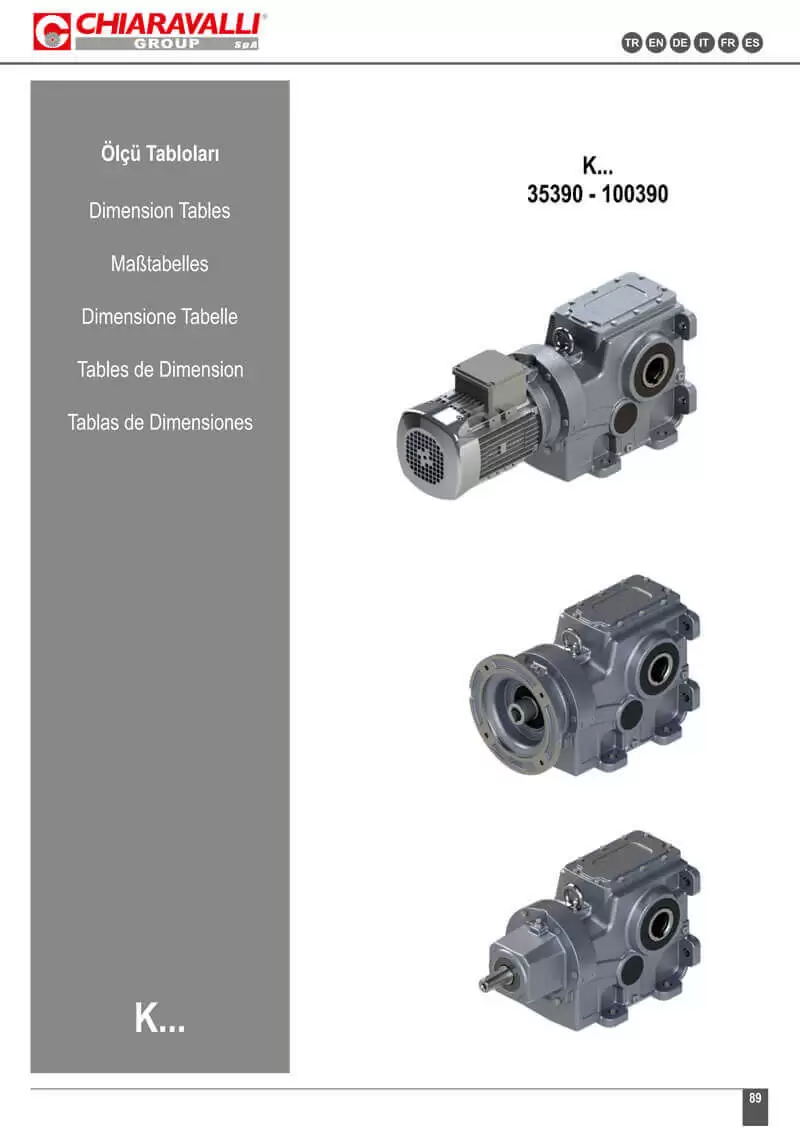K SERIES BEVEL HELICAL GEARBOXES – DIMENSION TABLES