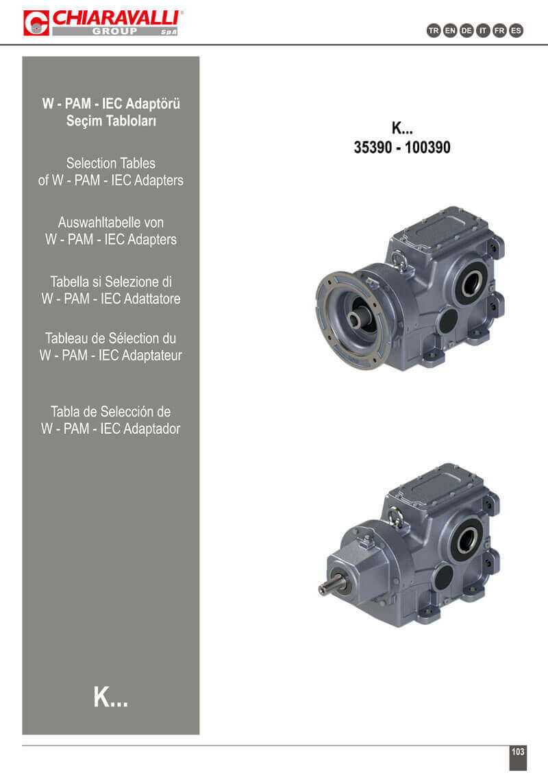K SERIES BEVEL HELICAL GEARBOXES – SELECTION TABLES