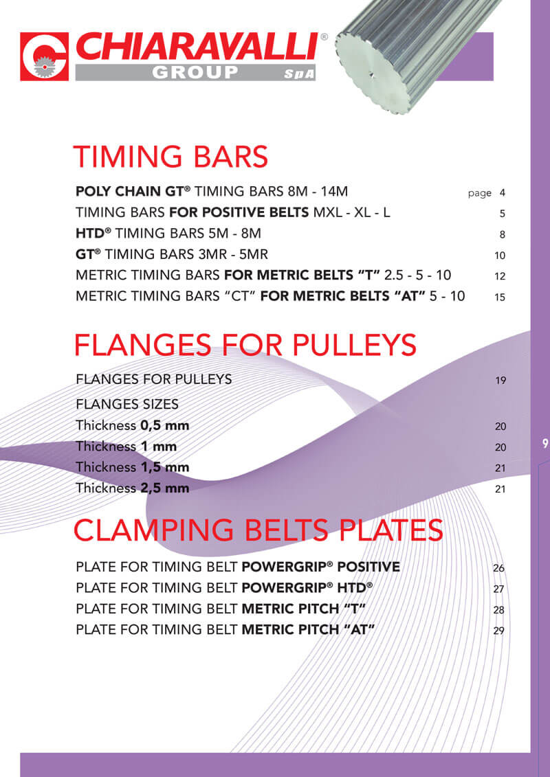 TIMING BARS, FLANGES AND CLAMPING BELTS PLATES